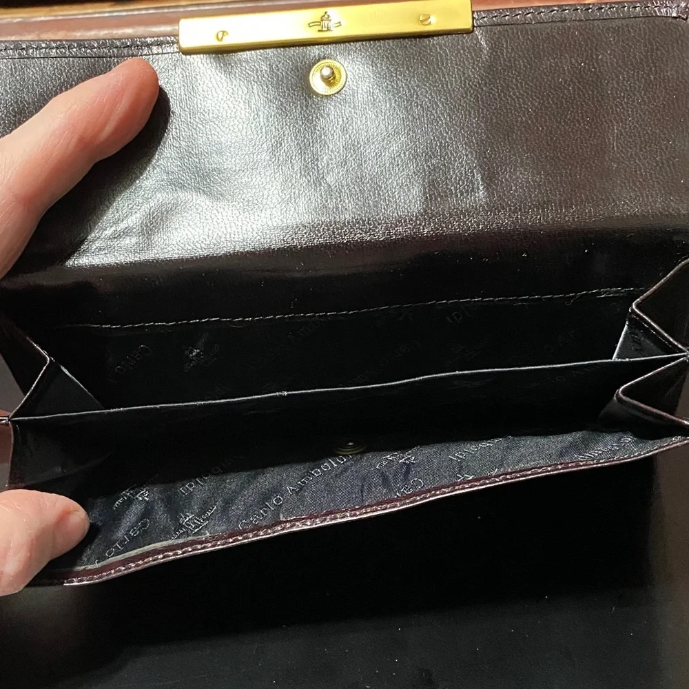 Elegant Carlo Amboldi Dark Brown Leather vintage checkbook wallet